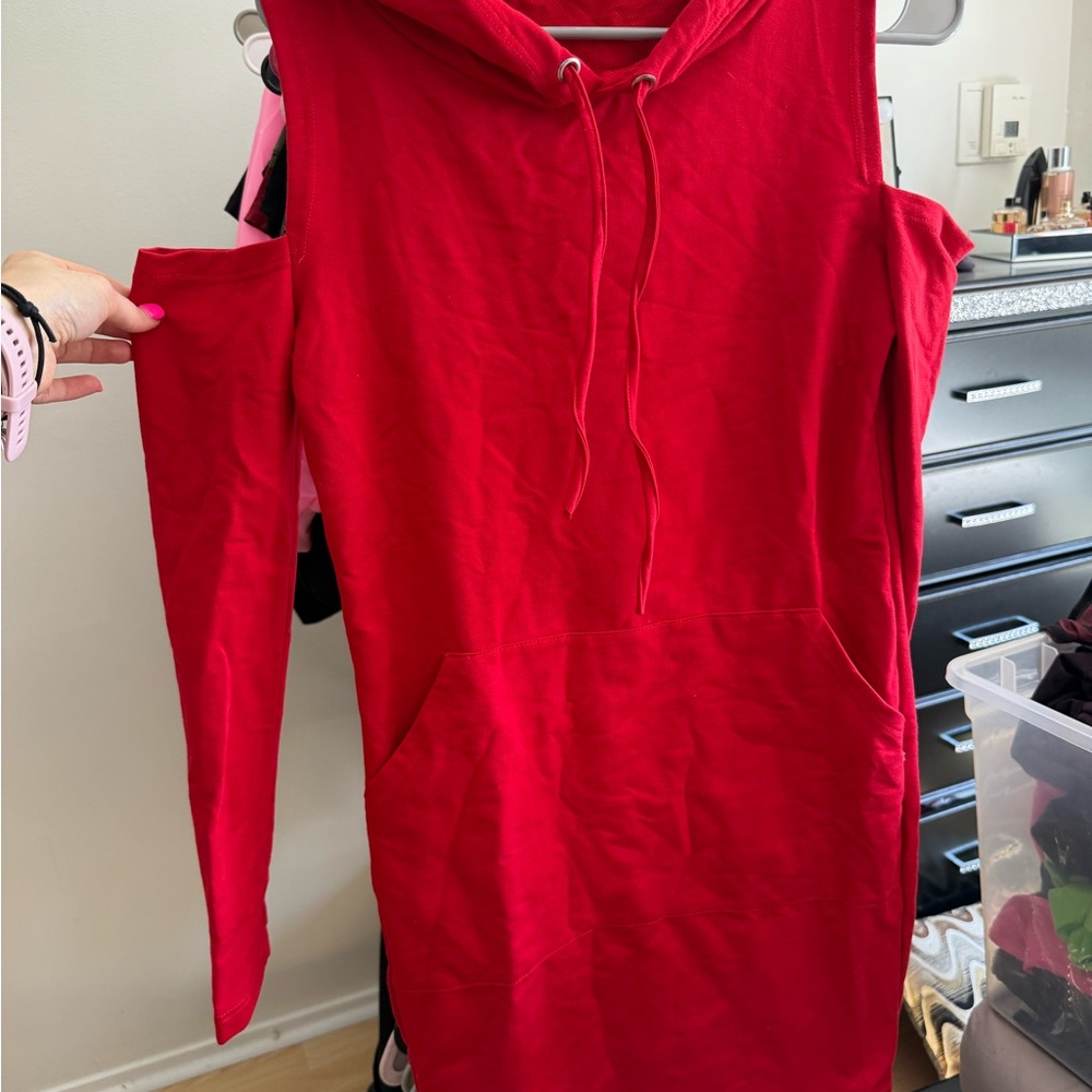 Red Hoodie Dress with Pocket